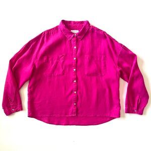 100% linen pink Rachel Zoe button up long sleeve shirt with boxy fit